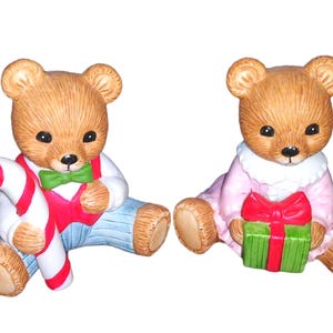 Vintage Homco Porcelain Bear Couple Figurine #5211 Christmas Holiday Set of 2