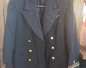1940s US Navy Officer Dress Coat Blue Jacket Uniform with Bullion Wings and Lieutenant Junior Grade Rank Insignia, Militaria Collectible