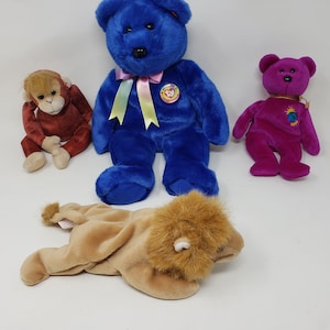 Set of 4 TY Beanie Babies Clubby, Roary, Millenium, Schweetheart, No tags, Collectible Plush Toy, Stuffed Toy, Gift for Kids
