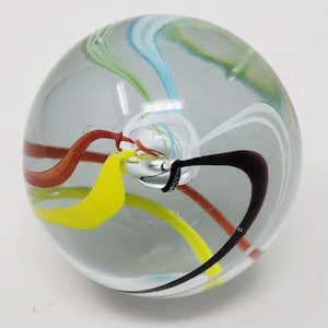 Vintage Hand-Blown Glass Art Paperweight With Colorful Swirls 3&quot; Diameter Round Decorative Collectible Piece