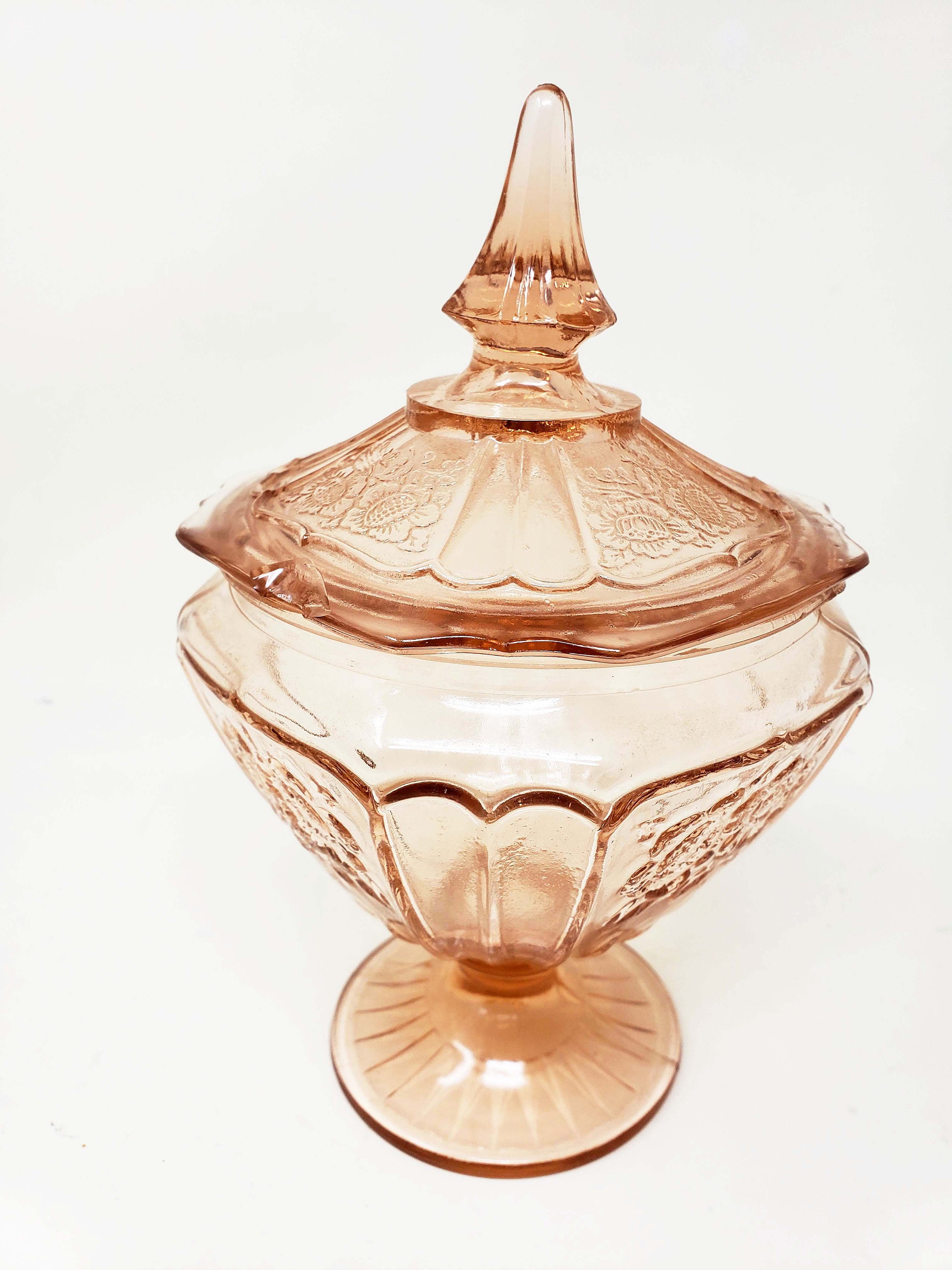 Vintage Mayfair Open Rose Pink Depression Glass Pedestal Candy Bowl Dish Collectibles Art