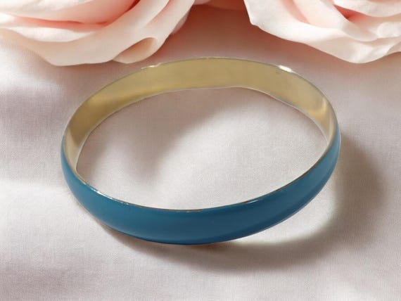 Vintage Enamel Bangles, Stackable Bracelet, Blue … - image 7
