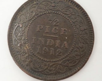 Vintage 1912 George V King Emperor 1/2 Pice British India Coin, Collectible Coin, Old British India Coins