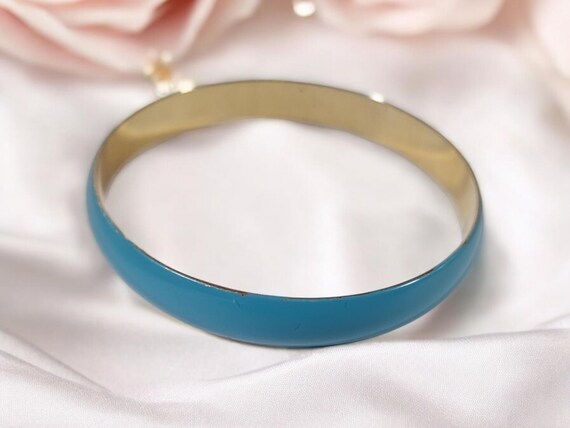 Vintage Enamel Bangles, Stackable Bracelet, Blue … - image 2