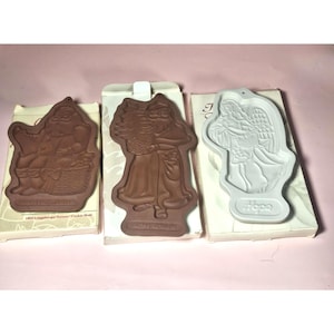 Longaberger Pottery Christmas Cookie Molds Set Of 3 Santa Kringle & Hope