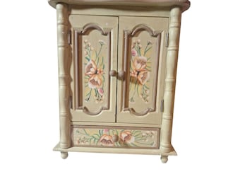 World Bazaars Hand-Painted Wooden Vintage Jewelry Box or Barbie Wardrobe Closet