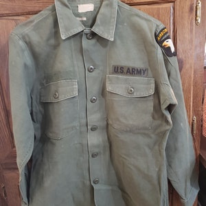 Vintage US Vietnam 101st Airborne Fatigue Utility Uniform OG-107, Green Army Jacket, World War 2 Militaria Collectible