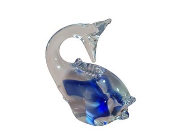 Figura pisapapeles vintage de pez de vidrio soplado a mano con detalles azules