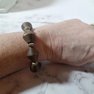 Vintage Wood Bracelet, Wooden Bicone Beads Stretch Bracelet, Natural Wood Beaded Bracelet