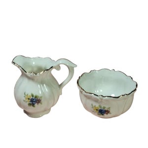 Vintage Bone China Creamer & Sugar Bowl Set Floral Design Gold Trim