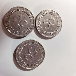 50 Pfennig Coins Germany Federal Republic, Lot of 3, Bank Deutscher Lander 1949-J Bundesrepublik Deutschland 1950-J 1950-F German Coins