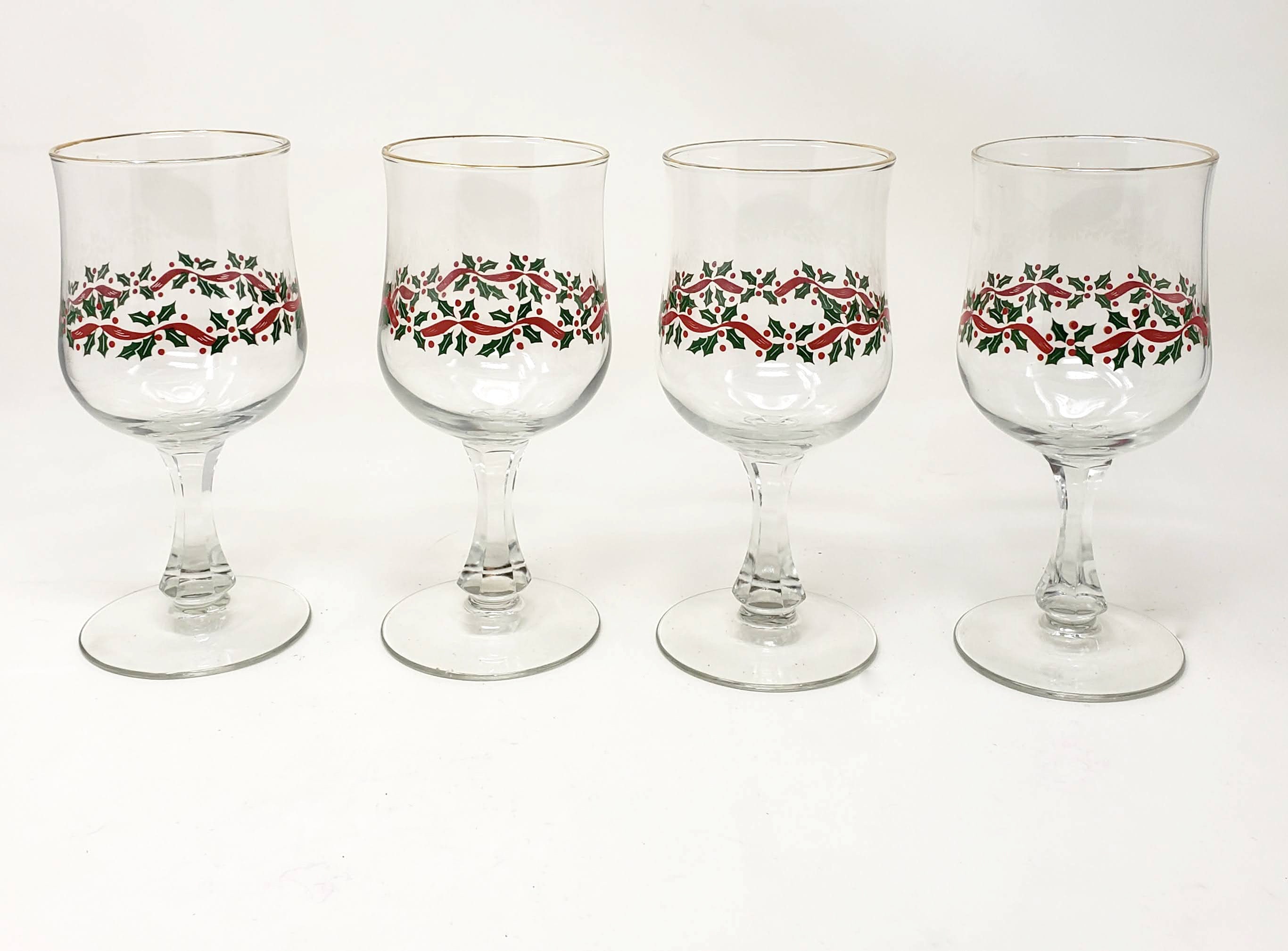 Kitchen & Dining Vintage Libbey Glass Etched Holly Berries Wine Glasses