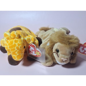 Ty Beanie Babies Twigs The Giraffe & Roary The Lion Plush Toys 1995/1996 Collectors Edition Handmade