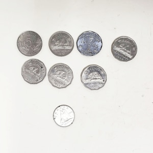 Set of 8 Vintage Canada Five 5 Cents and 10 Cents, Nickel, Collectible Canadian Coins