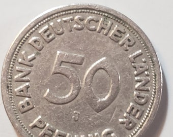 ヴィンテージ 50 ペニヒ ドイツ コイン: 1949 ～ 1950 年、ドイツ