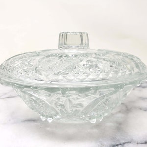Vintage KIG Malaysia Glass Bowl with Lid | Heart and Fleur de Lis Clear Pressed Lidded Candy Dish | Collectible Glass | Housewarming Gift
