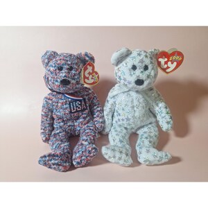 Ty Beanie Babies 2000 The Beginning & USA Bears Patriotic Plush - Tag Errors