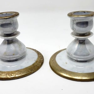Vintage Tirschenreuth Bavaria Porcelain Candle Stick Candle Holder 1927 with Gold Floral Trim - Set of 2