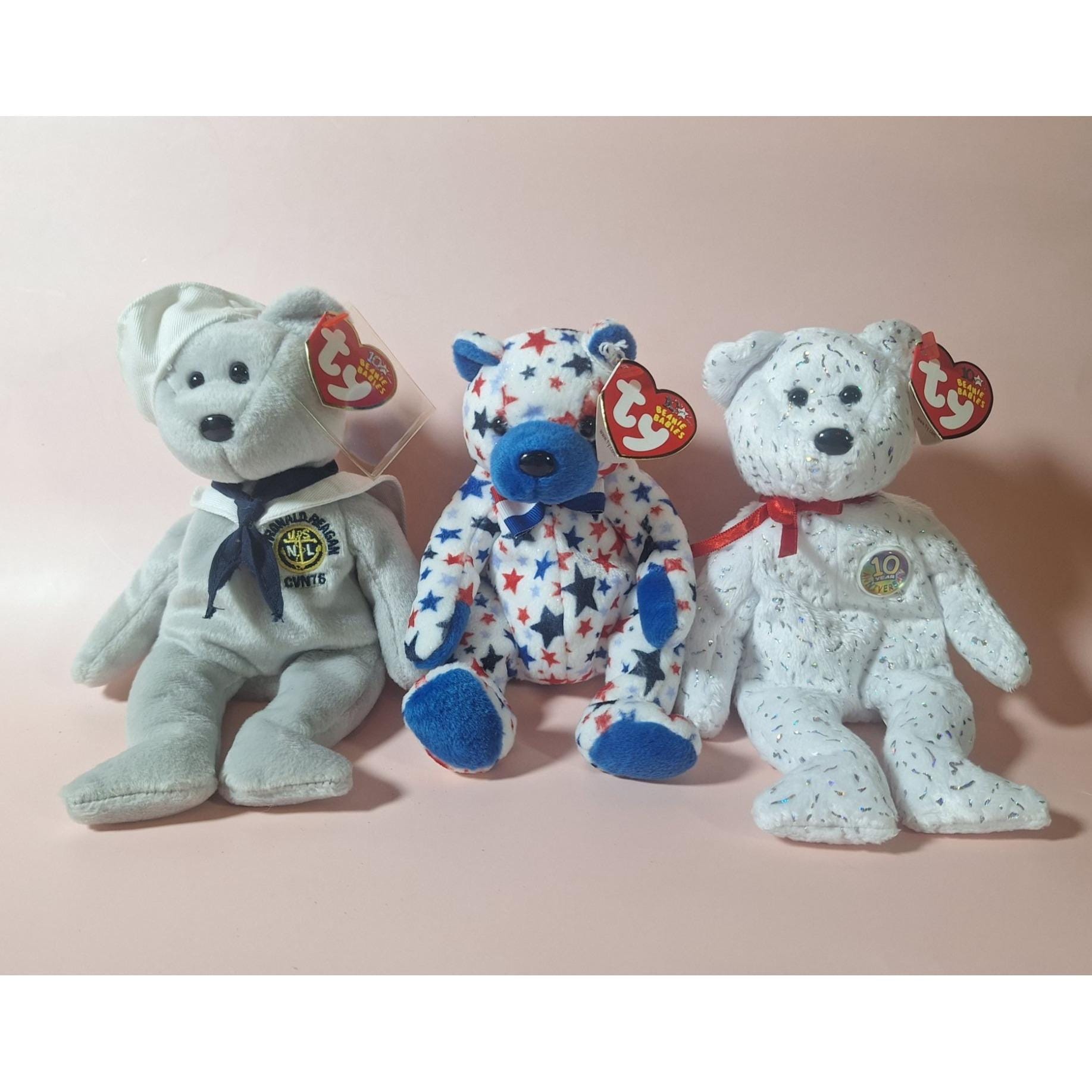 Ty Beanie Babies 10-year Collection Ronnie Decade Blue Bears