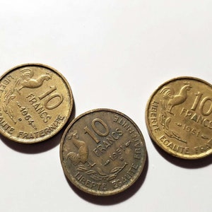 Satz von 4 Vintage 10 Francs Republique von Francaise alte Frankreich Münzen 1951 1954 1961, Sammlermünzen, Kupfer Aluminium Guiraud