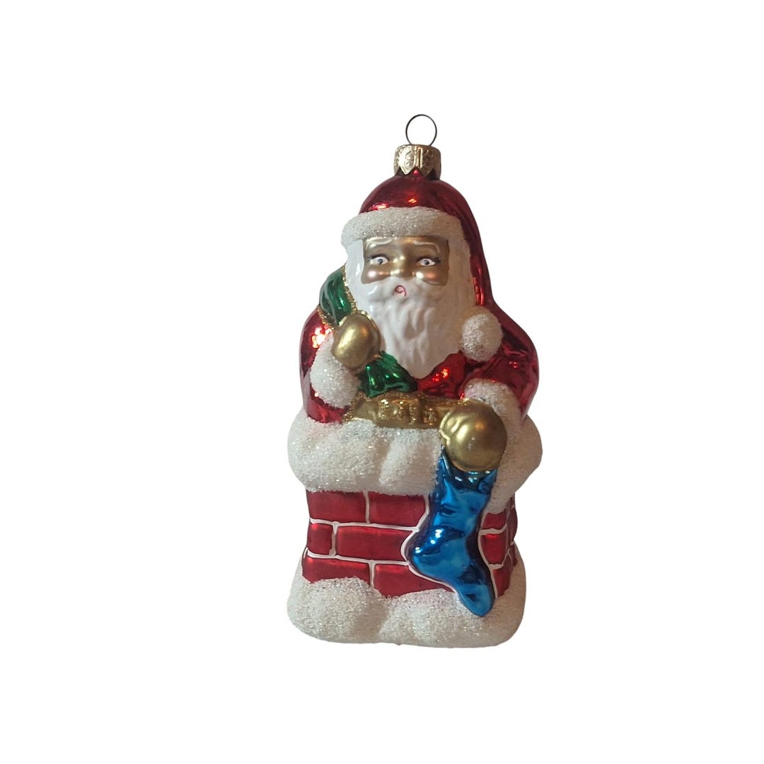 Vintage Santa Claus Christmas Ornament Hand Glass Blown With Chimney ...