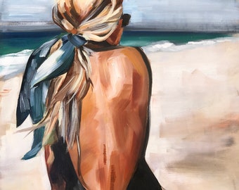 Endless Summer Oil Print, oil painting beach fashion portrait
