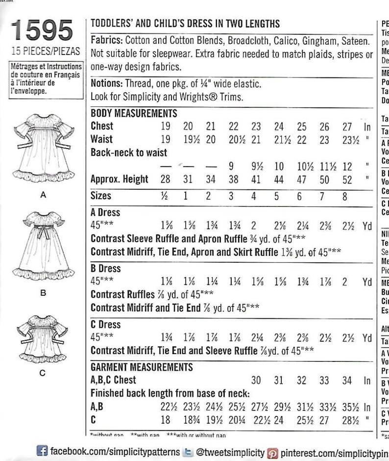 15951/2 Girls/toddlers Dress in Two Lengths, Sizes 1/2 Thru 3, New