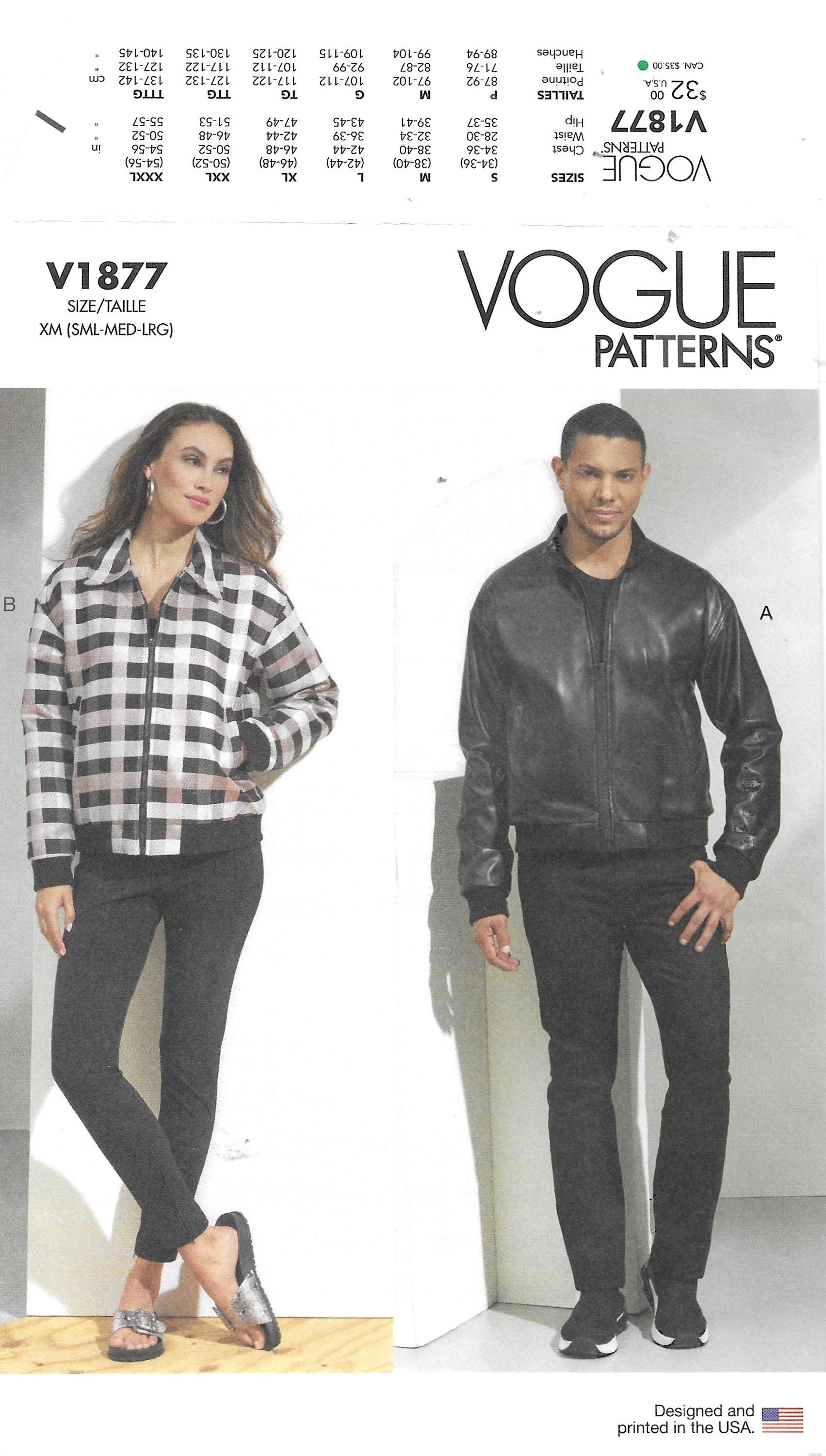 ジュン V1877S Unisex Bomber Jacket Size S-L (34-44) New Uncut Vogue