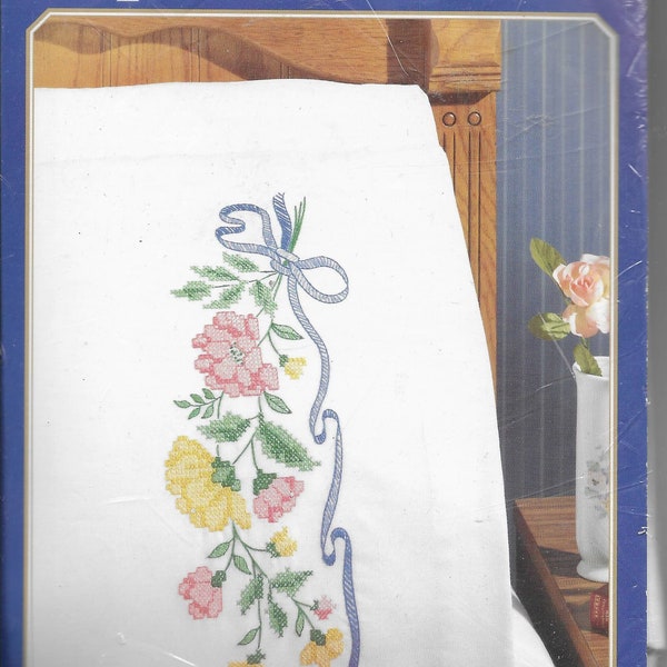 Bucilla Pillowcase Pair Stamped For Cross-stitch Floral Fantasy No Floss Special Edition 1994