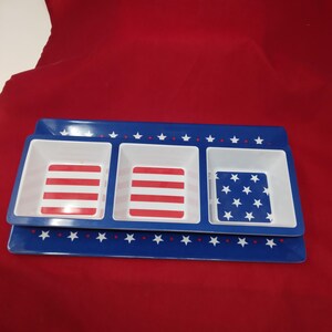 Patriotic Melamine  Bottom Tray And 3 Section Serving Tray Stars And Stripes