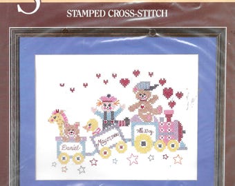Choo Choo Express  Samplern Vintage Stamped Cross Stitch sealed Kit By Bucilla