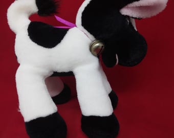Plush Stuffed Black and White Cow 9"  Tall