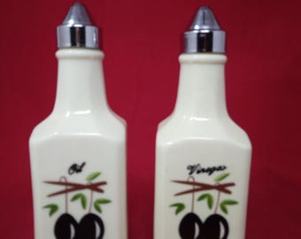 Vintage Oil and Vinegar Bottle Set Hand Painted Made in China