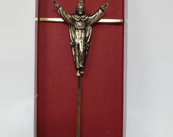 Christian Crucifix with Jesus Gold Toned Wall Hanging Cross 10" x 5" Detailed