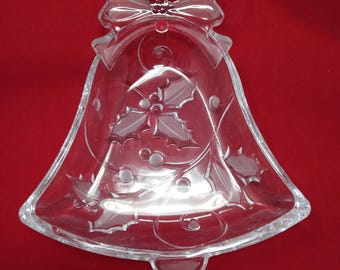Mikasa Seasons Holly Collection Clear Christmas Bell Candy Dish New