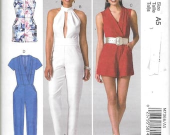 M736614 Misses Rompers, Jumpsuits, Low Neckline, Sizes 14 Thru 22, New Uncut McCalls Pattern 7366