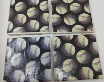 Baseball Coasters Set of 4 Square 4 X 4