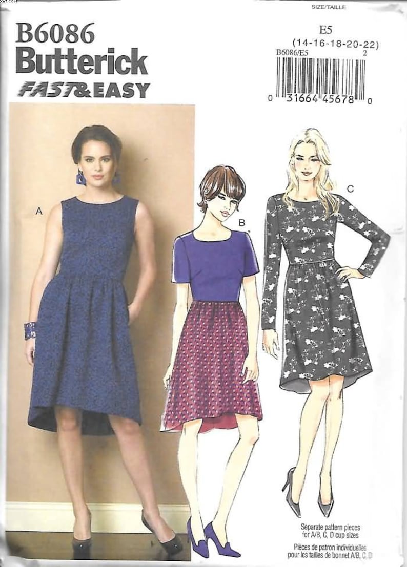 B60866 Misses High-Low Hem Dresses, Fast/Easty, Sizes 6-14,  New Uncut Butterick Pattern, Out Of Print 