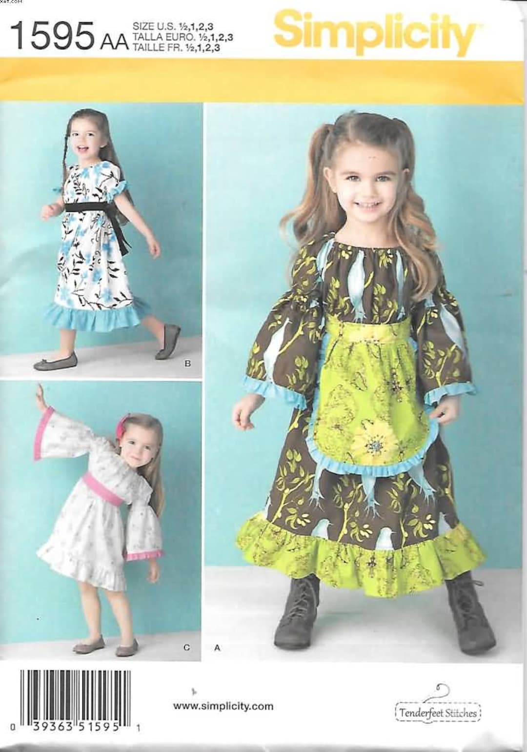 15951/2 Girls/toddlers Dress in Two Lengths, Sizes 1/2 Thru 3, New