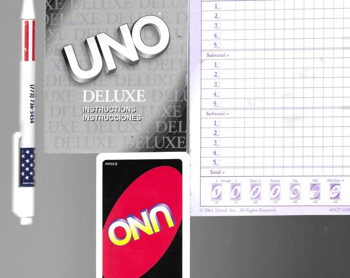 Uno Deluxe Card Game New Cards Score Pad Instructions, 2001 Mattel - Etsy