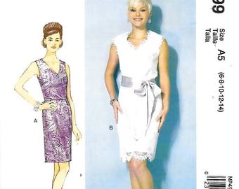 M731814 Misses V Neck Straight Dresses with Belt, Sizes 14 Thru 22, New Uncut McCalls Pattern 7318