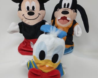 Lot of 3 Disney Mickey Mouse & Friends Hand Puppets Mickey Donald and Goofy