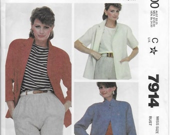 M7914 Misses Unlinted Jacket, Many Options, Size 16, Out Of Print Pattern, Uncut McCalls  Pattern