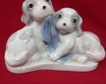 Vintage Blue White Ceramic Puppies