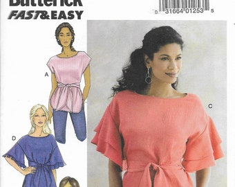 B6685L Blouses Pullover With Sash New Uncut Butterick Pattern Easy Sew