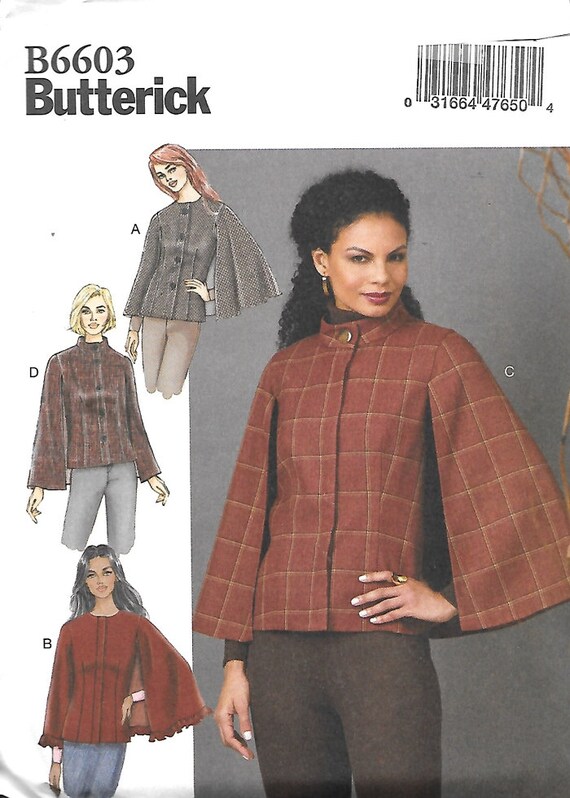 NEW BUTTERICK B6603 MISSES LINED CAPES SEWING PATTERN SEMI-FITTED CAPE SIZE 6-14 NEW BUTTERICK B6603 MISSES LINED CAPES SEWING PATTERN SEMI-FITTED CAPE SIZE 6-14