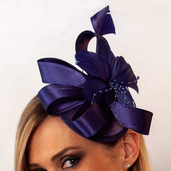 The Royal Blue Fascinator, Pillbox Hat, Derby Hat, Fancy Hat, Navy Blue Hat, Wedding hat, European, Vintage