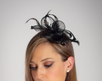 Vintage Black Headband Fascinator "Rosalie", Small Derby Hat for Women, Cocktail Hat, Wedding Headpiece, Tea Party Hat, Hatinator