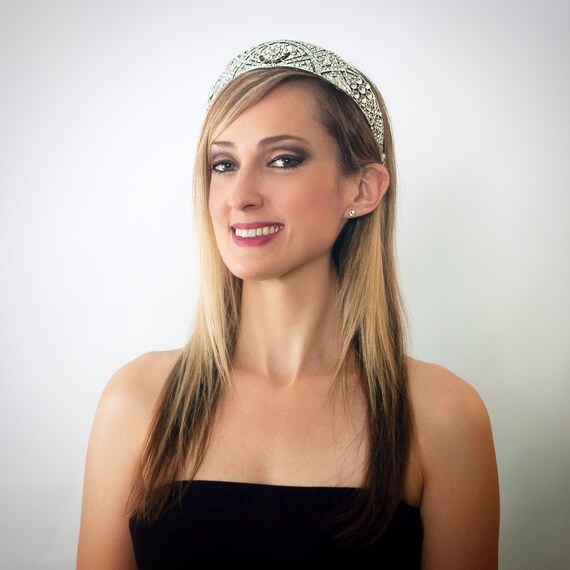 Clear crystal encrusted headband J Crew Gray Silver Clear Crystal Rhinestone Studded Headband  main image 4