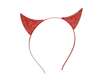 Red Rhinestone Devil Horns Headband Headpiece Hair Accessory for Halloween Costume